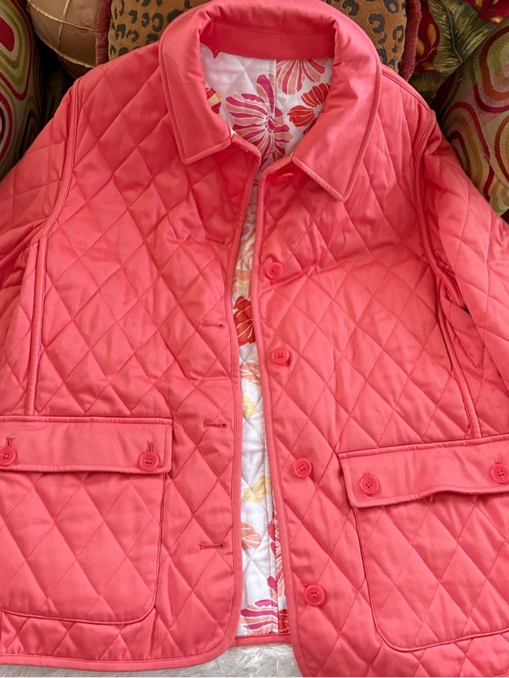 Talbots, Reversible  Quilted Coral Pink/Floral  Jacket